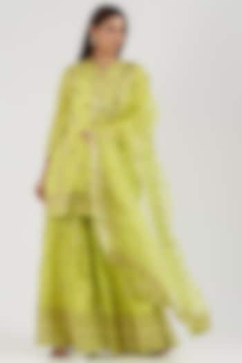 Lime Embroidered Sharara Set by GOPI VAID at Pernia's Pop Up Shop