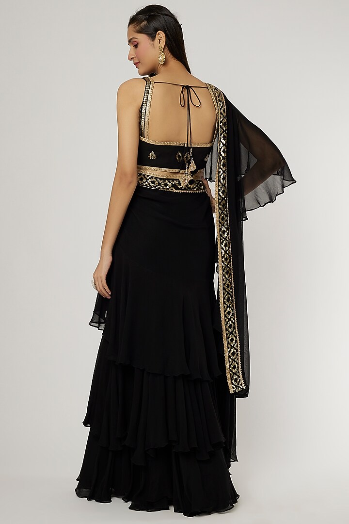 Black Chiffon Wedding Saree Set by GOPI VAID at Pernia's Pop Up Shop