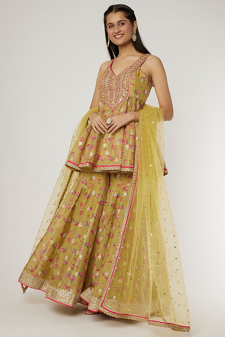 Mustard Printed Gharara Set by GOPI VAID at Pernia's Pop Up Shop