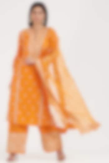 Orange Embroidered Kurta Set by GOPI VAID