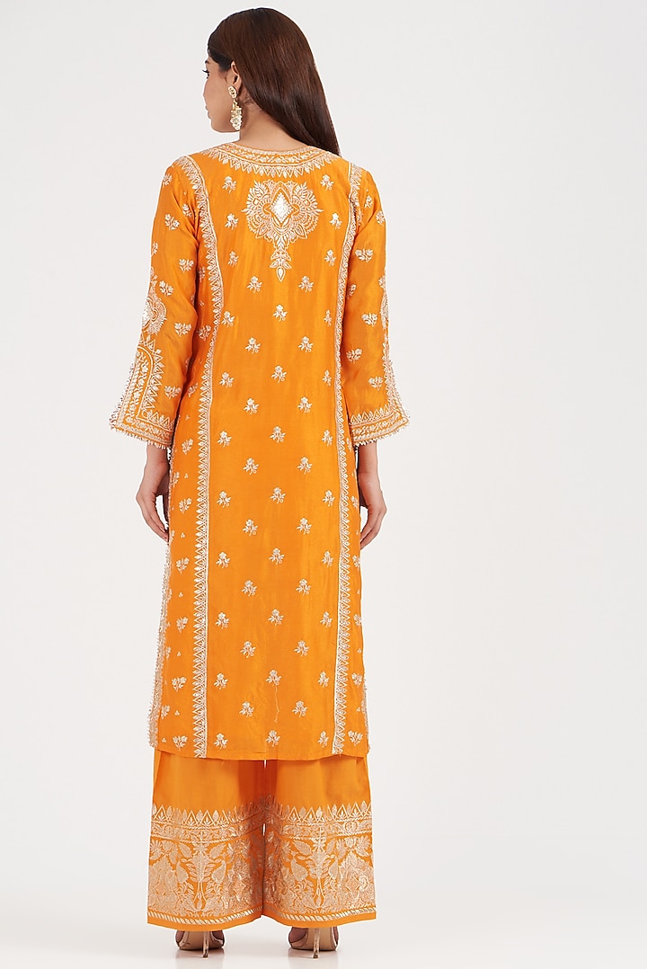 Orange Embroidered Kurta Set by GOPI VAID at Pernia's Pop Up Shop