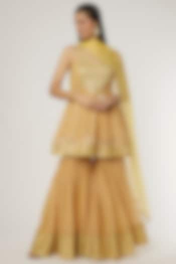 Mustard Georgette Printed Gharara Set by GOPI VAID at Pernia's Pop Up Shop