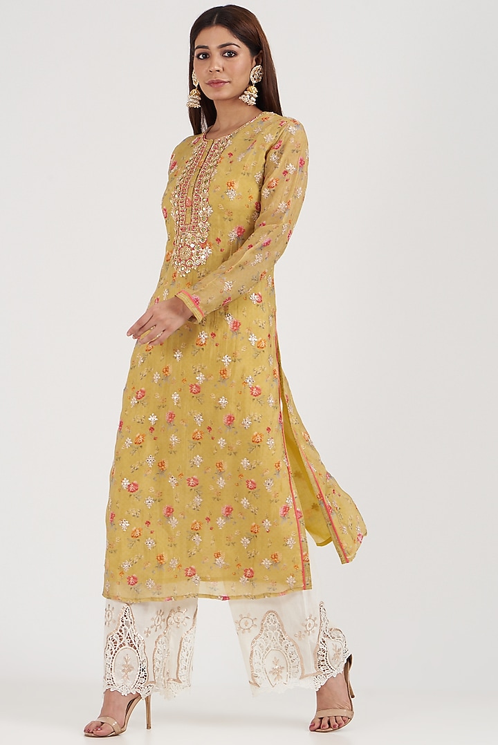 Yellow Embroidered Tunic by GOPI VAID at Pernia's Pop Up Shop