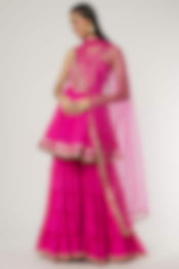 Pink Tussar Silk Sharara Set by GOPI VAID