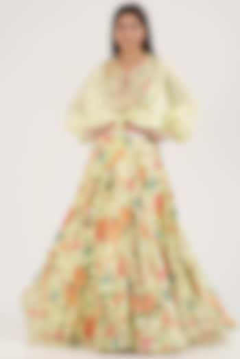 Yellow Floral Printed Skirt Set by GOPI VAID