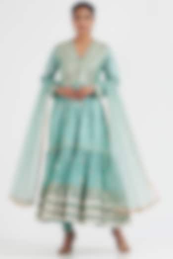 Powder Blue Embroidered Wedding Anarkali Set by GOPI VAID at Pernia's Pop Up Shop