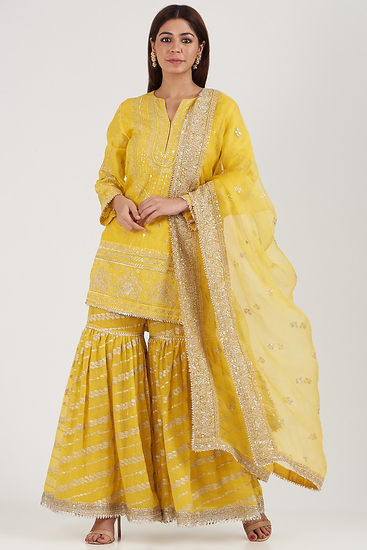 Yellow Chanderi Sharara Set by GOPI VAID at Pernia's Pop Up Shop