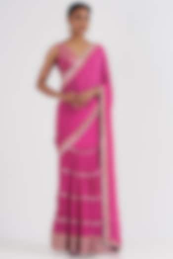 Pink Embroidered Draped Saree Set by GOPI VAID
