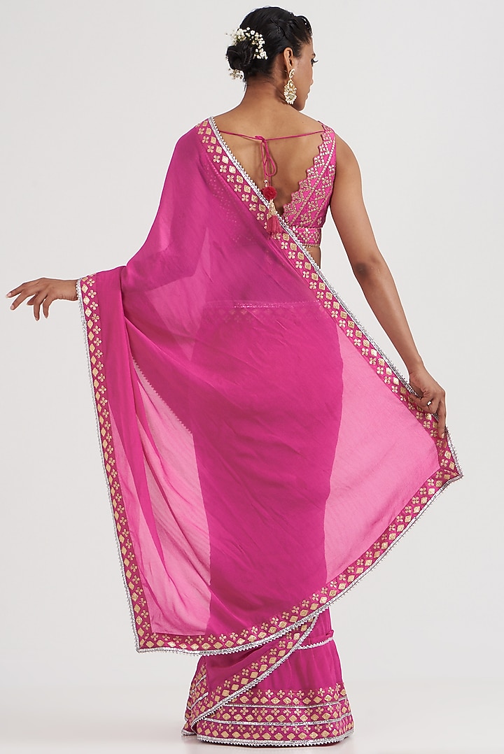 Pink Embroidered Draped Wedding Saree Set by GOPI VAID at Pernia's Pop Up Shop