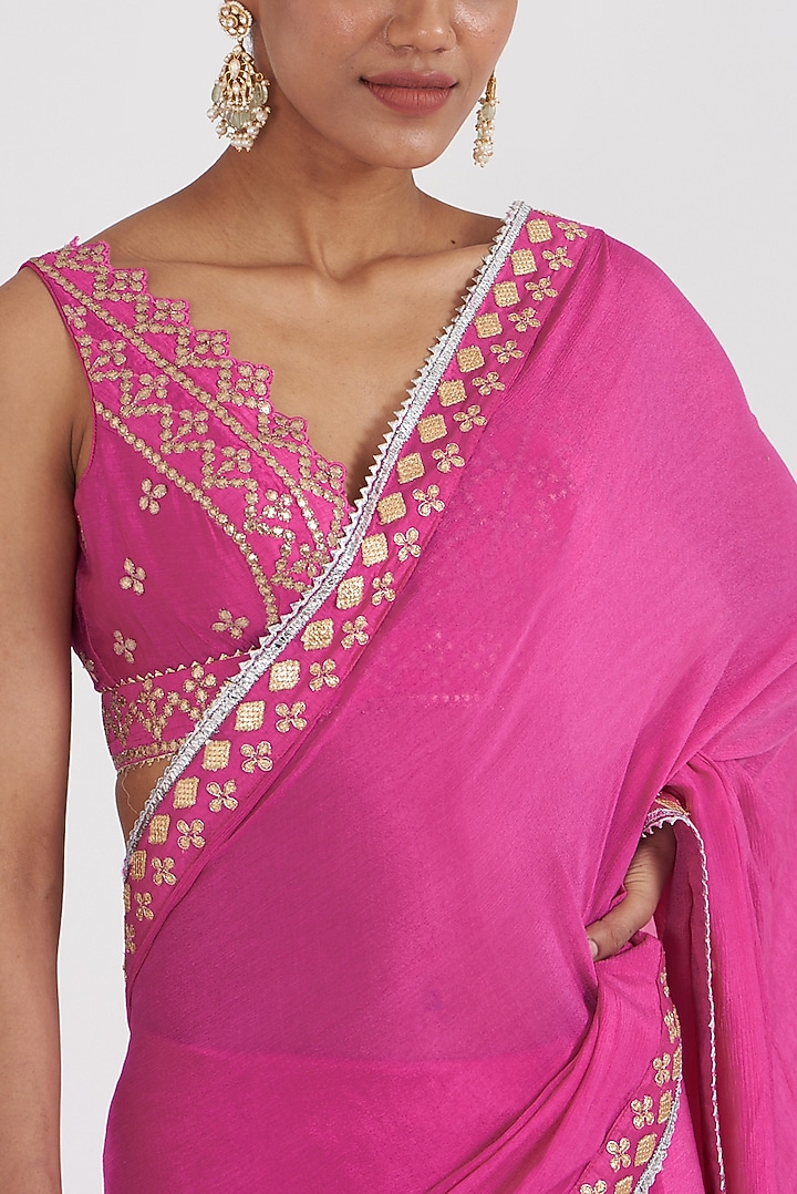 Pink Embroidered Draped Wedding Saree Set by GOPI VAID at Pernia's Pop Up Shop