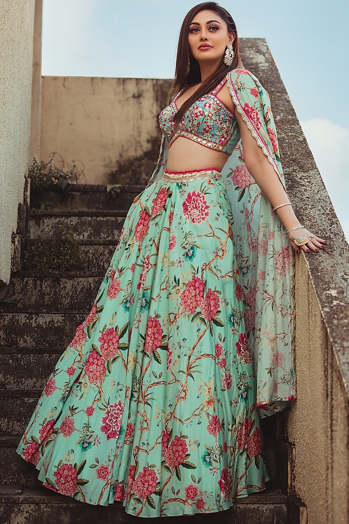 Green Printed Wedding Lehenga Set by GOPI VAID at Pernia's Pop Up Shop