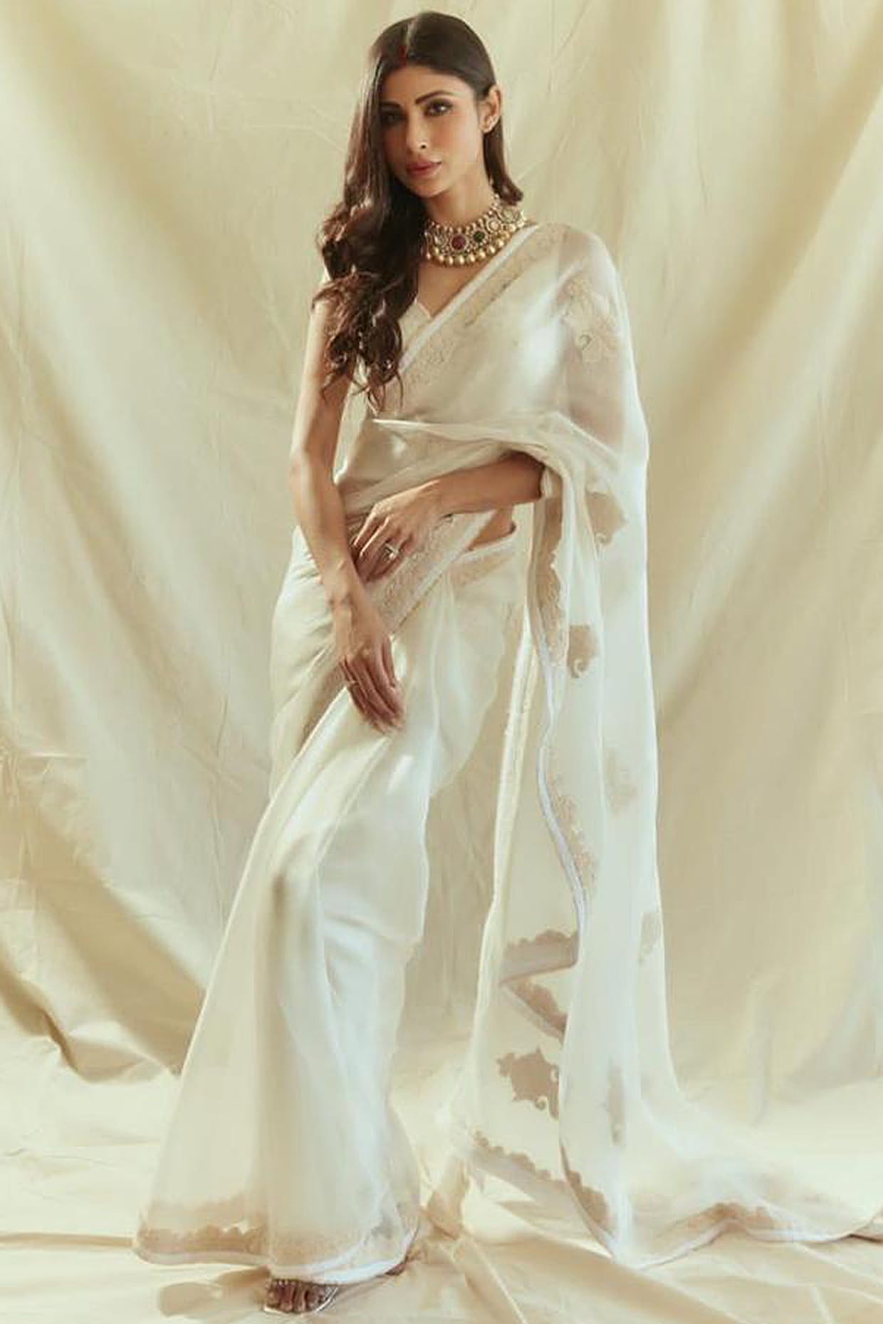 Soft Off White Organza Silk Saree – www.vannamayil.com