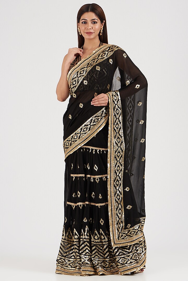 Black Embroidered Saree Set by GOPI VAID