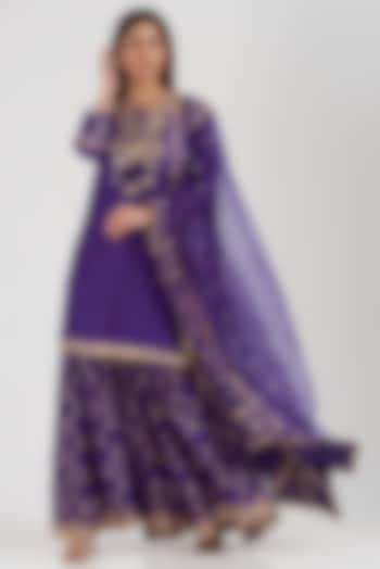 Purple Embroidered Sharara Set by GOPI VAID