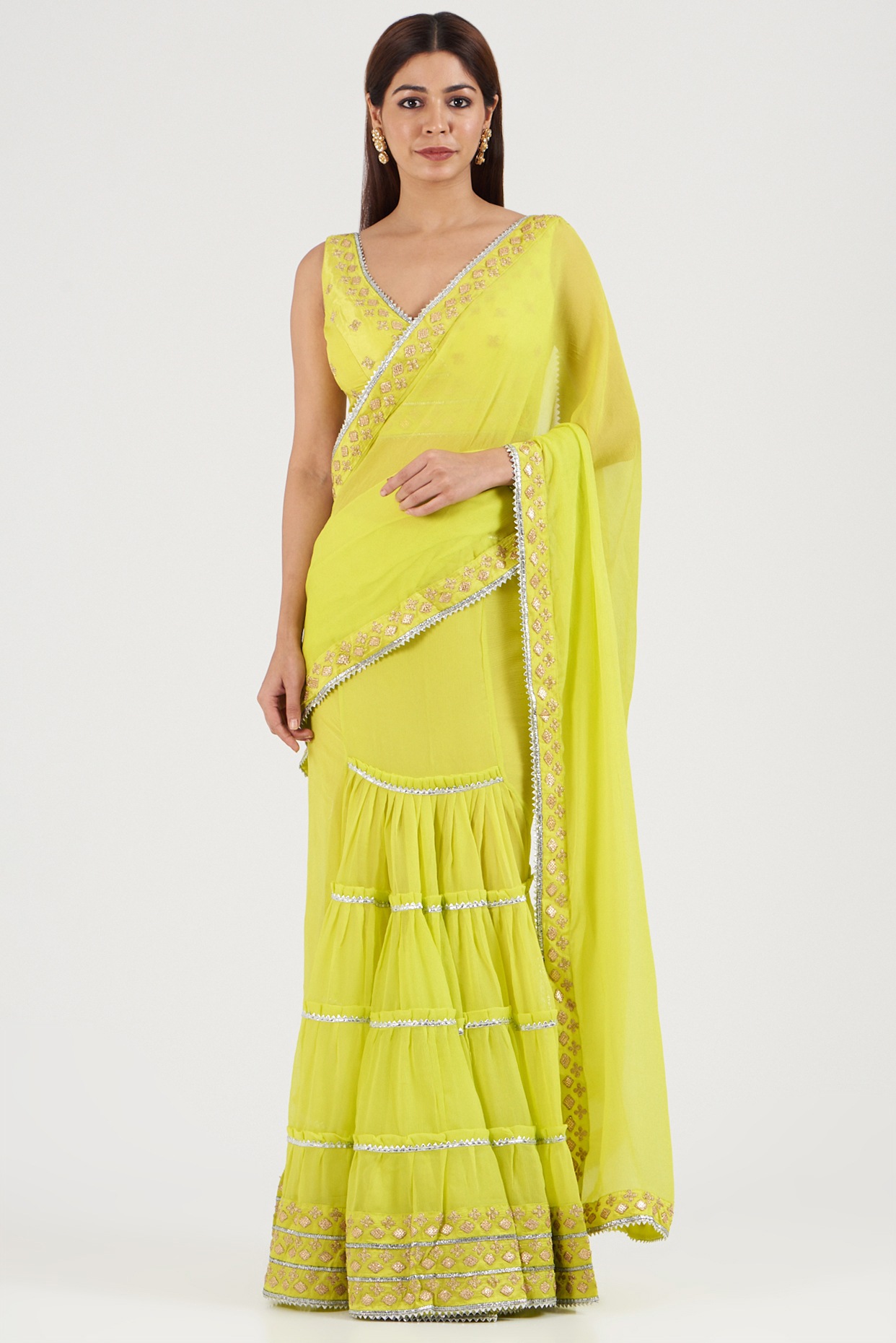 Buy Lemon Yellow Faux Georgette Saree (NWSA-5953) Online