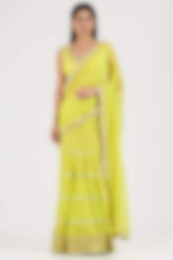 Yellow Embroidered Draped Saree Set by GOPI VAID