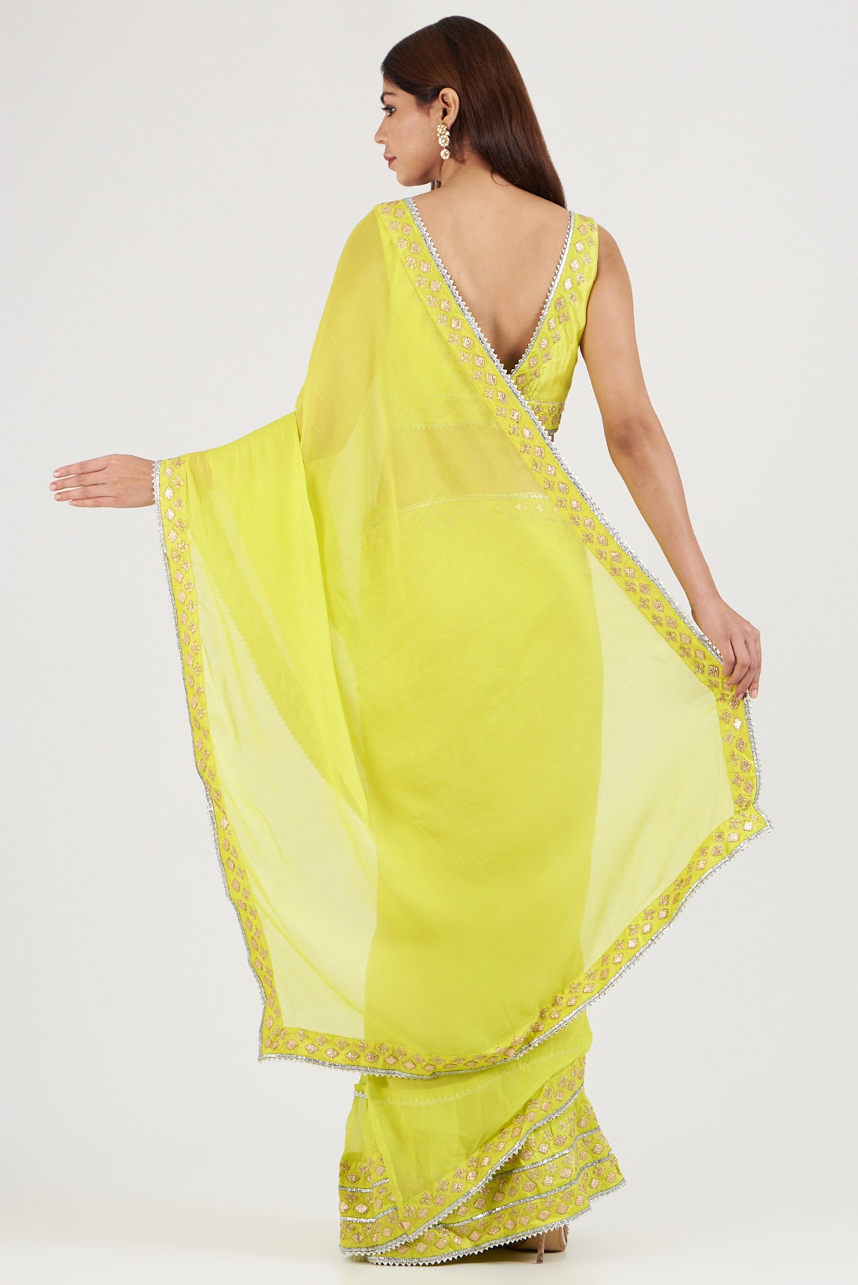 Laxmipati Kesariya 7812 Yellow Chiffon Saree – Sanskar Sarees