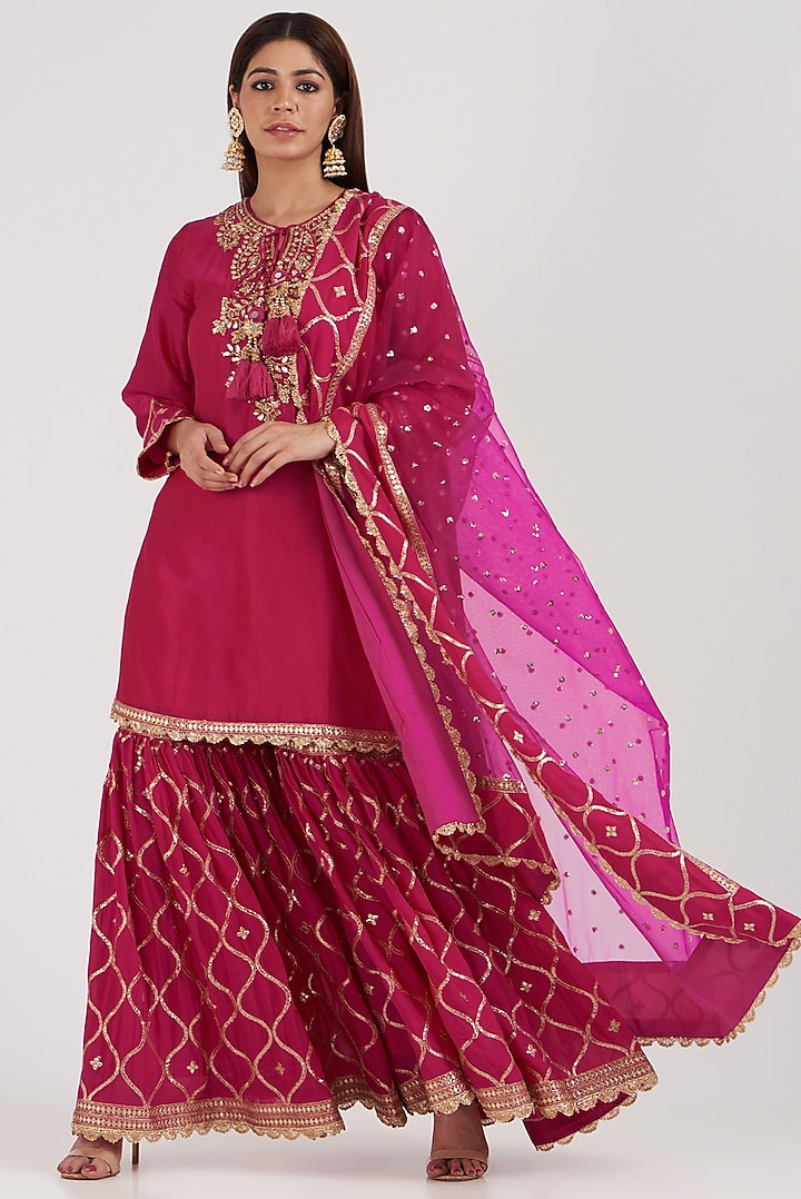 Pink Embroidered Sharara Set by GOPI VAID at Pernia's Pop Up Shop