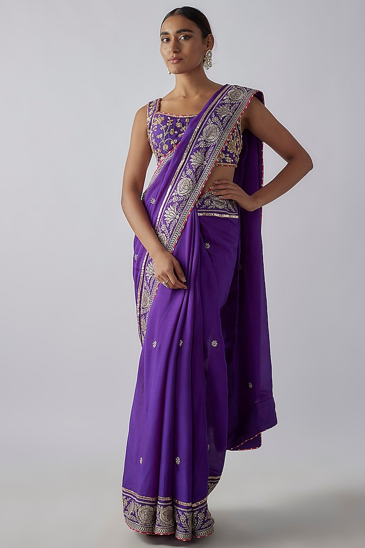 Purple Georgette Embroidered Saree Set by GOPI VAID