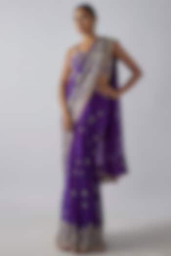 Purple Georgette Embroidered Draped Saree Set by GOPI VAID