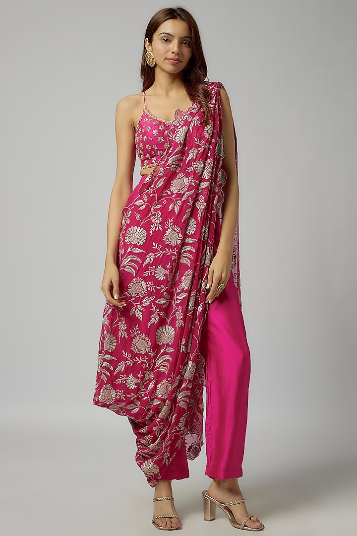 Pink Double Georgette Pant Set by GOPI VAID