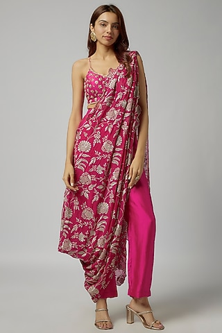 Pink Double Georgette Pant Set by GOPI VAID