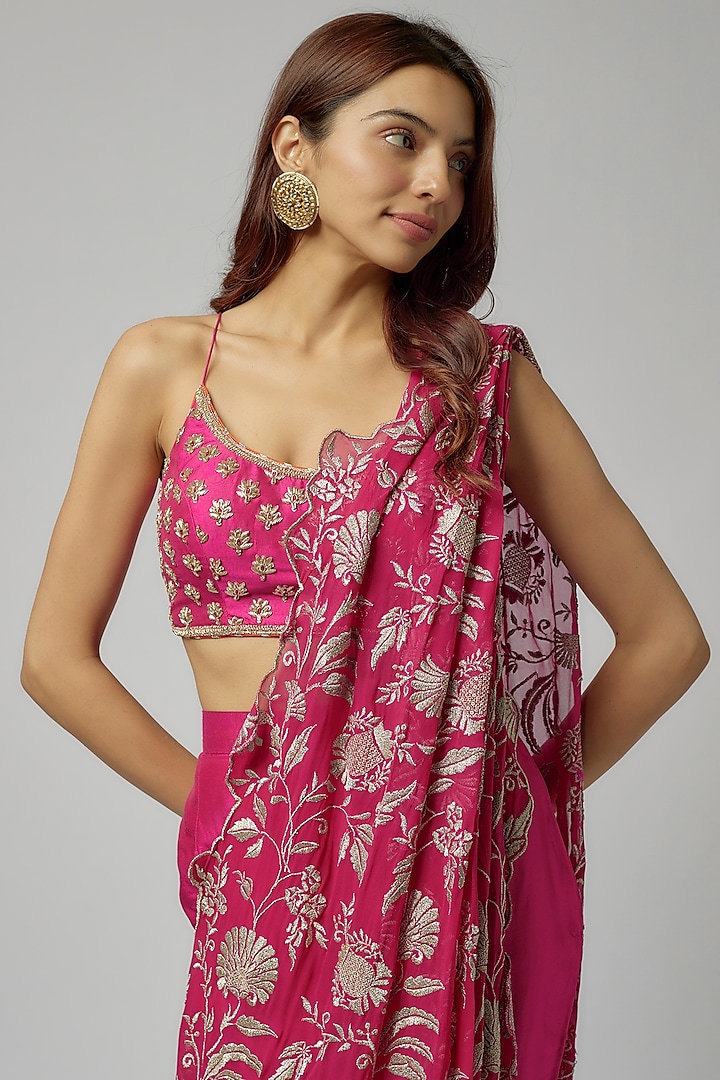 Pink Double Georgette Pant Set by GOPI VAID at Pernia's Pop Up Shop