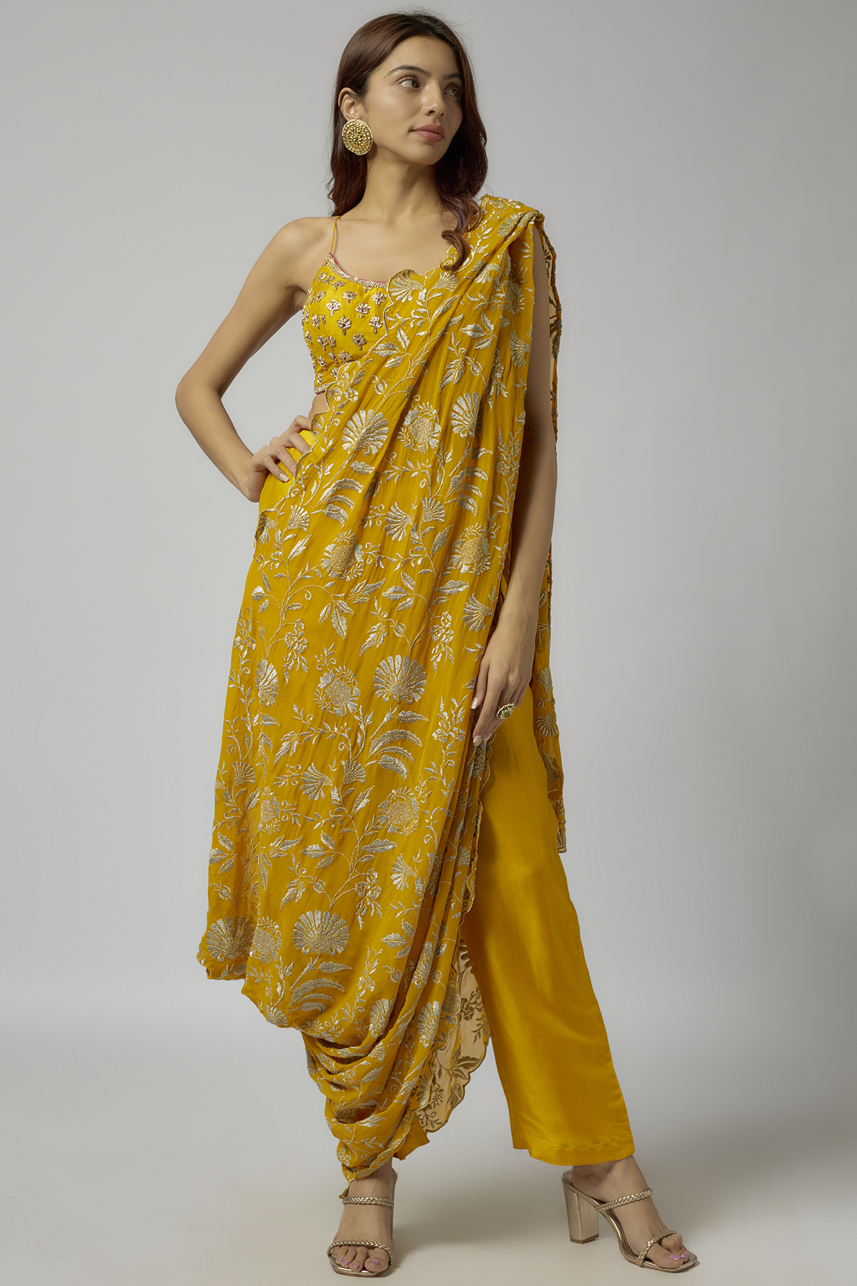 Yellow Double Georgette Pant Set by GOPI VAID at Pernia's Pop Up Shop