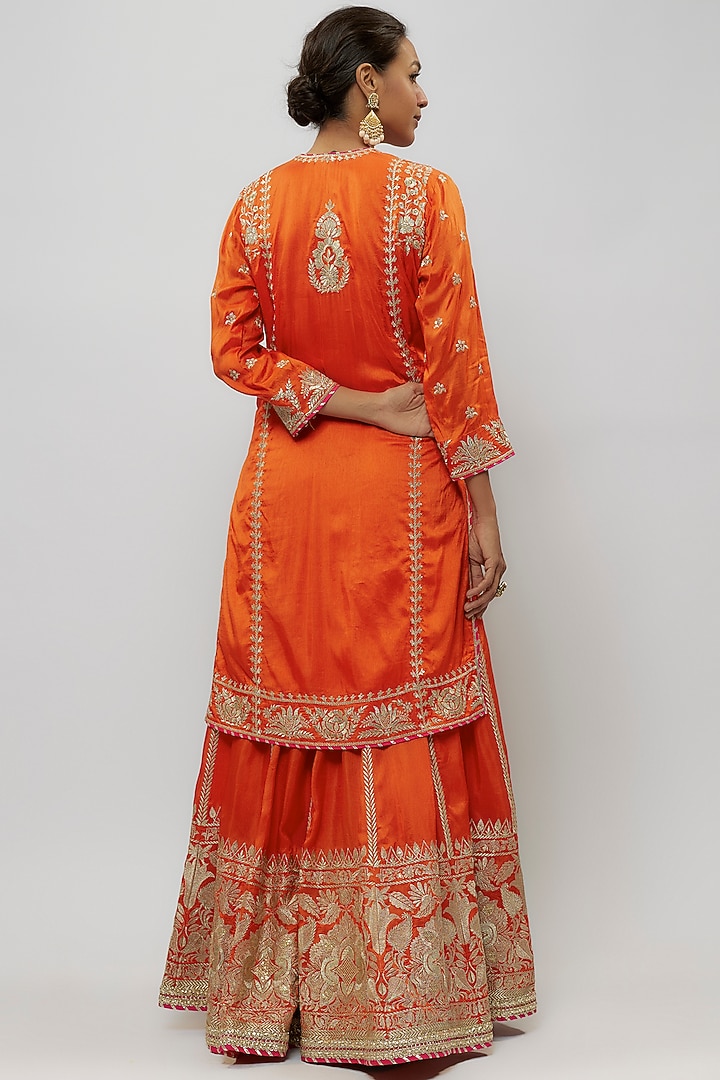 Orange Tussar Embroidered Wedding Sharara Set by GOPI VAID at Pernia's Pop Up Shop