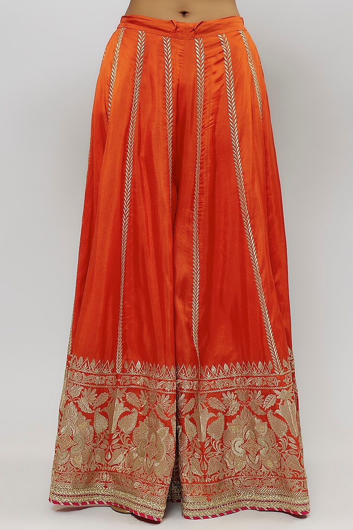 Orange Tussar Embroidered Wedding Sharara Set by GOPI VAID at Pernia's Pop Up Shop