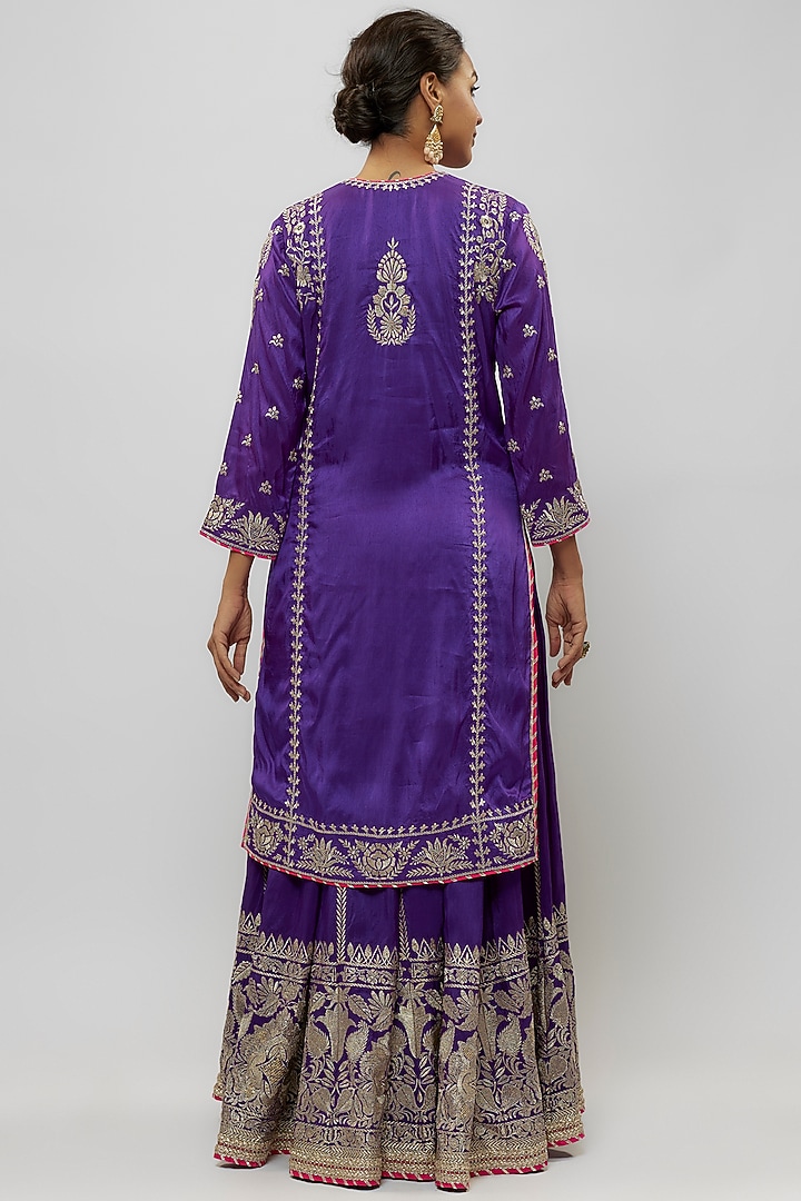 Purple Tussar Embroidered Wedding Sharara Set by GOPI VAID at Pernia's Pop Up Shop