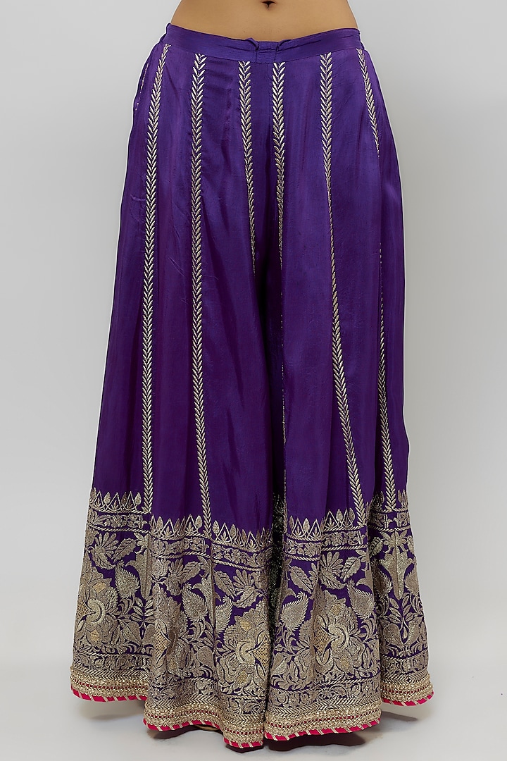 Purple Tussar Embroidered Wedding Sharara Set by GOPI VAID at Pernia's Pop Up Shop