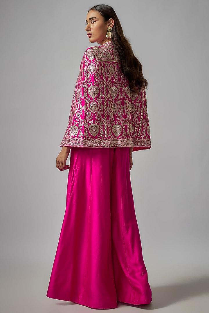 Pink Tussar Paneled Pant Set by GOPI VAID at Pernia's Pop Up Shop