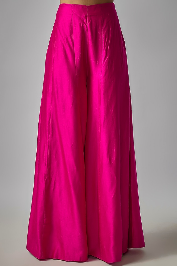 Pink Tussar Paneled Pant Set by GOPI VAID at Pernia's Pop Up Shop