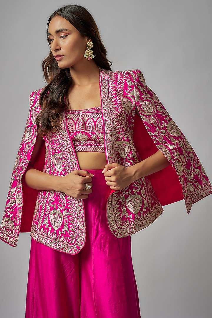 Pink Tussar Paneled Pant Set by GOPI VAID at Pernia's Pop Up Shop
