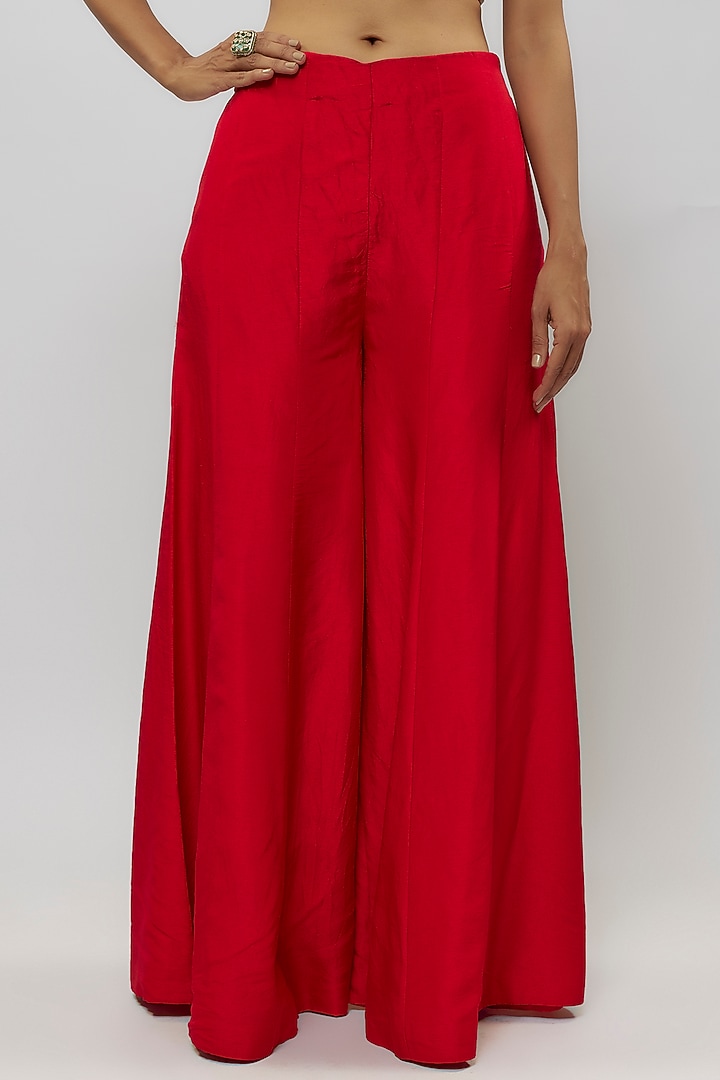 Red Tussar Thread Work Jacket Set by GOPI VAID at Pernia's Pop Up Shop