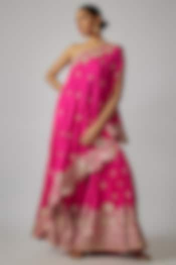 Pink Tussar Gold Embroidered Sharara Set by Gopi Vaid at Pernia's Pop Up Shop