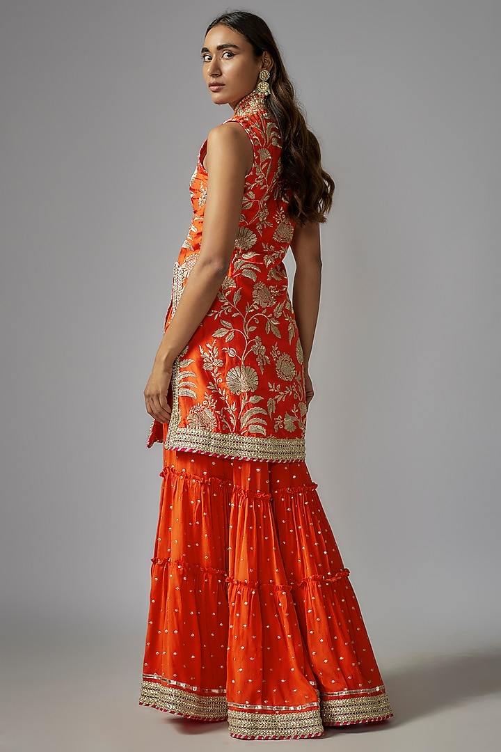 Orange Tussar Wedding Sharara Set by GOPI VAID at Pernia's Pop Up Shop