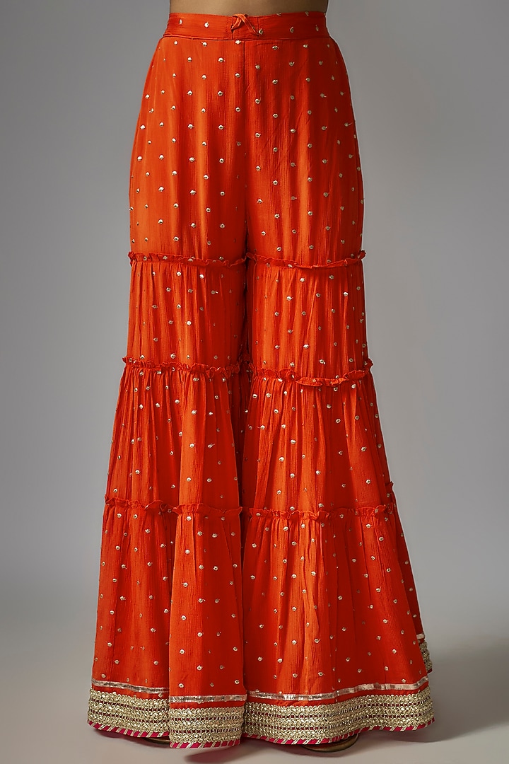 Orange Tussar Wedding Sharara Set by GOPI VAID at Pernia's Pop Up Shop