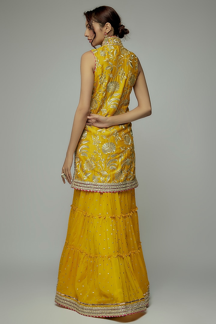 Yellow Dot Fabric Gota Embroidered Wedding Sharara Set by GOPI VAID at Pernia's Pop Up Shop