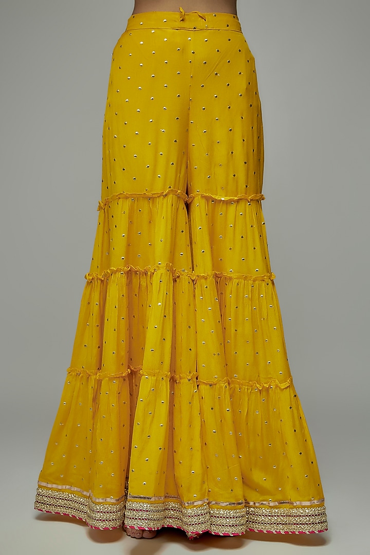 Yellow Dot Fabric Gota Embroidered Wedding Sharara Set by GOPI VAID at Pernia's Pop Up Shop
