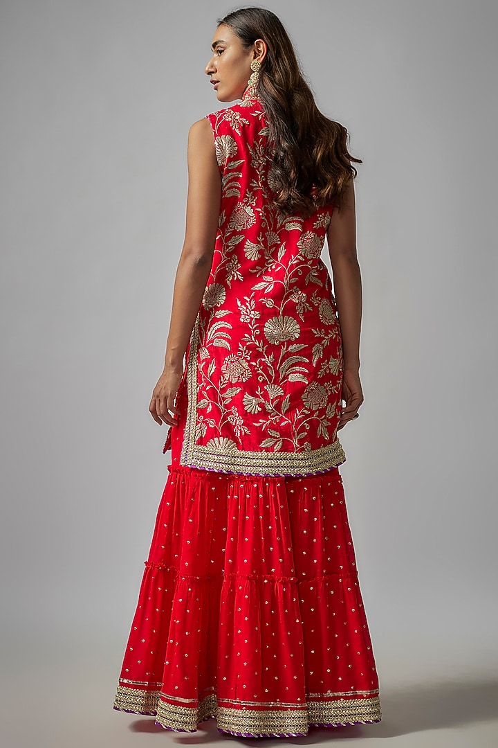 Red Tussar Wedding Sharara Set by GOPI VAID at Pernia's Pop Up Shop