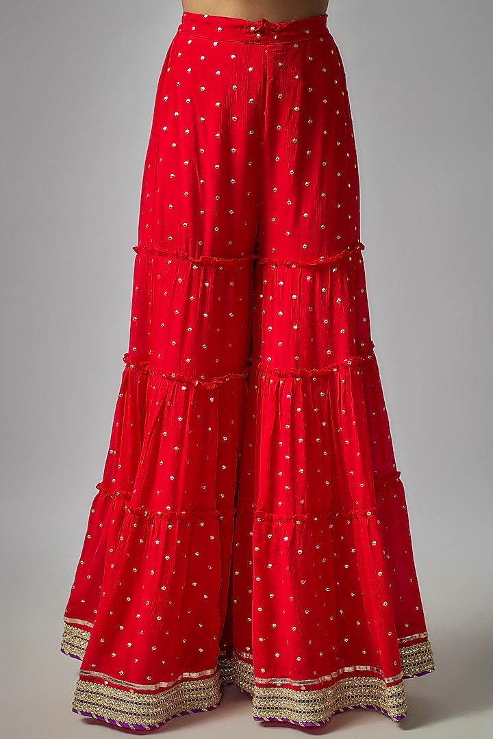 Red Tussar Wedding Sharara Set by GOPI VAID at Pernia's Pop Up Shop