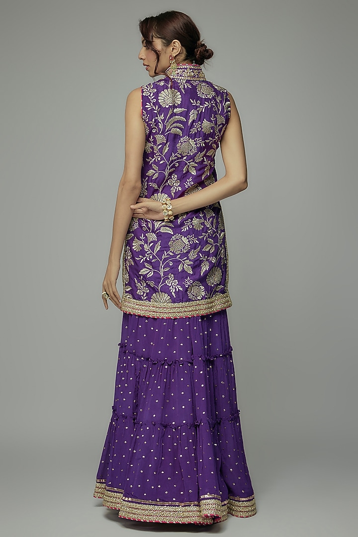 Purple Dot Fabric Gota Embroidered Wedding Sharara Set by GOPI VAID at Pernia's Pop Up Shop