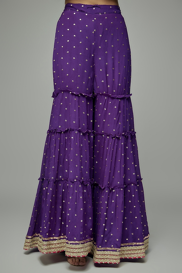 Purple Dot Fabric Gota Embroidered Wedding Sharara Set by GOPI VAID at Pernia's Pop Up Shop