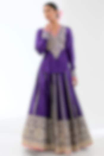 Purple Tussar Skirt Set by GOPI VAID