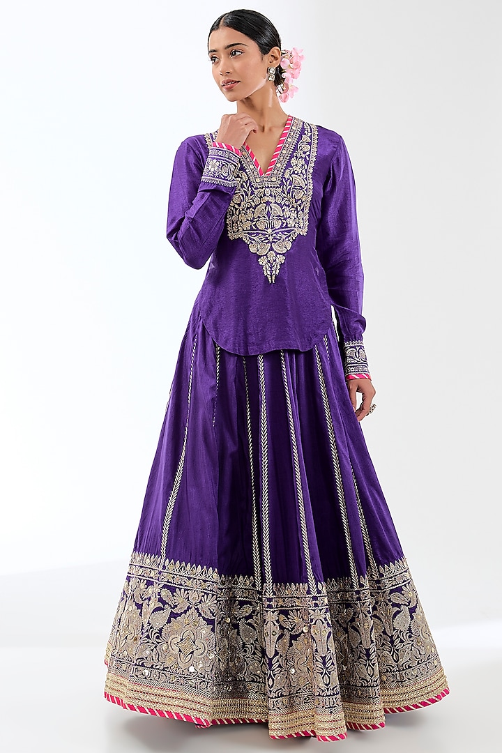 Purple Tussar Skirt Set by GOPI VAID