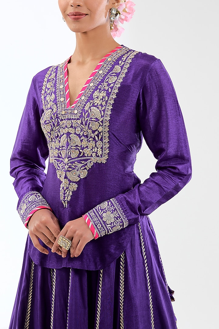 Purple Tussar Skirt Set by GOPI VAID at Pernia's Pop Up Shop