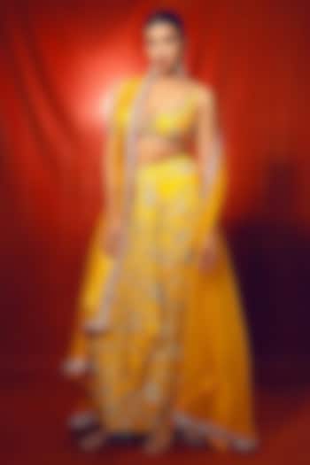 Yellow Georgette Draped Skirt Set by GOPI VAID at Pernia's Pop Up Shop