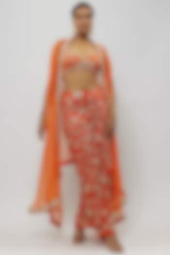 Orange Georgette Draped Skirt Set by GOPI VAID at Pernia's Pop Up Shop